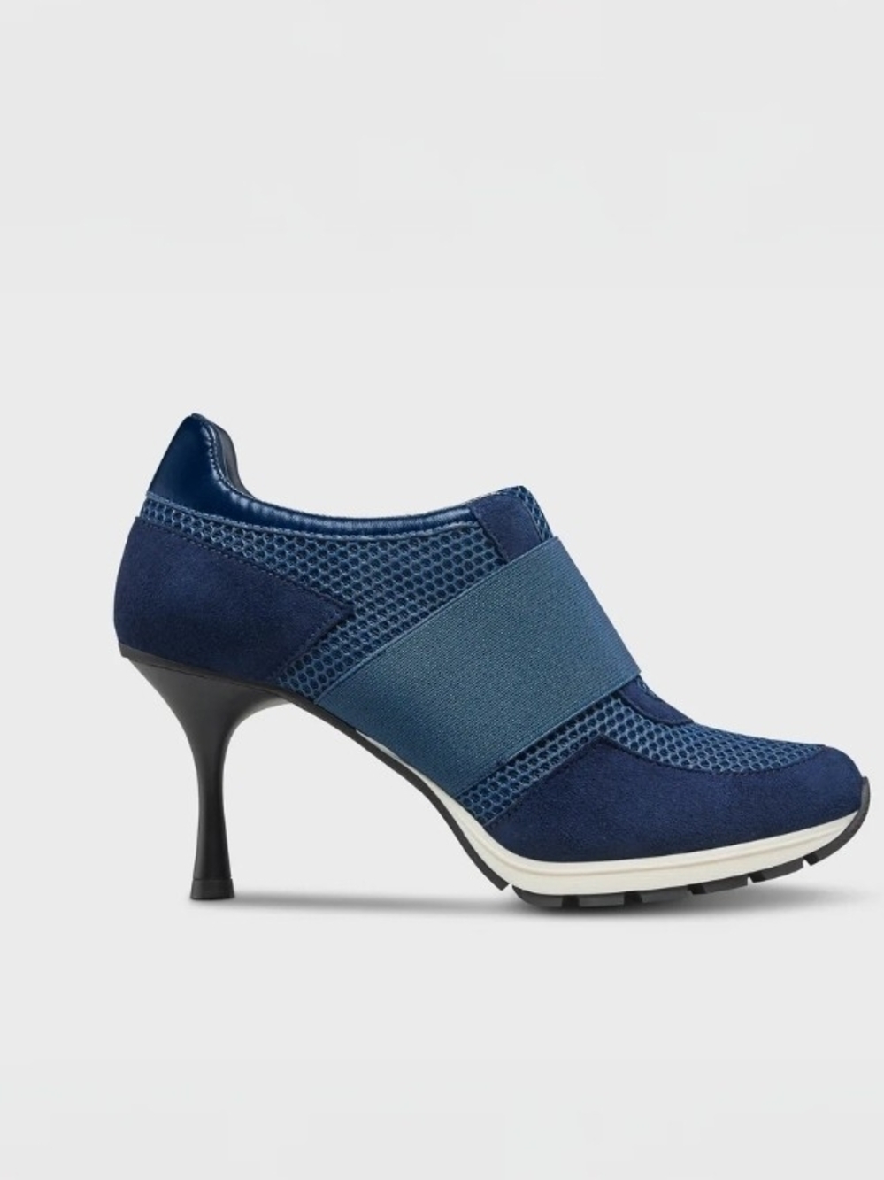 SNEEX Icon Navy Elastic-Strap Women’s Mid Stiletto Heel